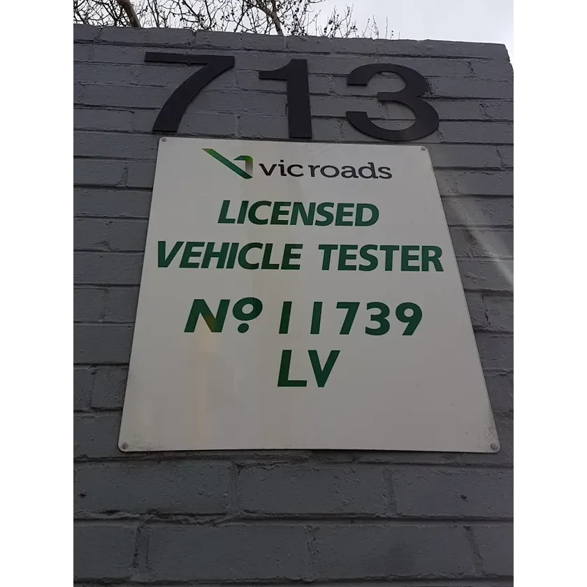 Licensed vehicle tester sign at the City Service Mechanics workshop in North Melbourne